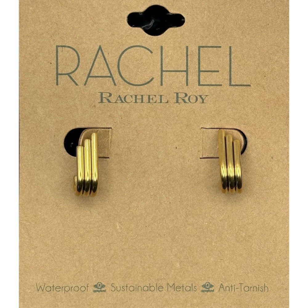 Rachel Roy Gold Tone J-Hoop earrings-Hypoallergenic